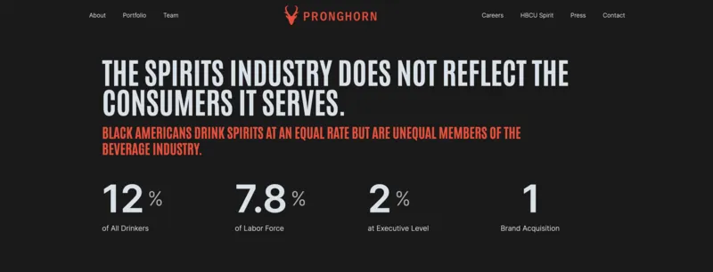 Data from the Pronghorn website showing racial disparity in the spirits industry