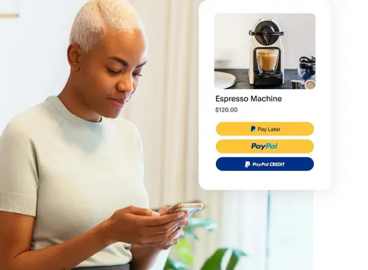 Person  looking at buying a coffee machine with PayPal pay later option